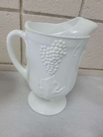 Indiana Colony Milk Glass Harvest Grape Pattern Pitcher and Tumblers