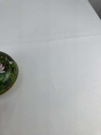 Crystal covered vanity dish, painted round porcelain dish, wood bead necklace
