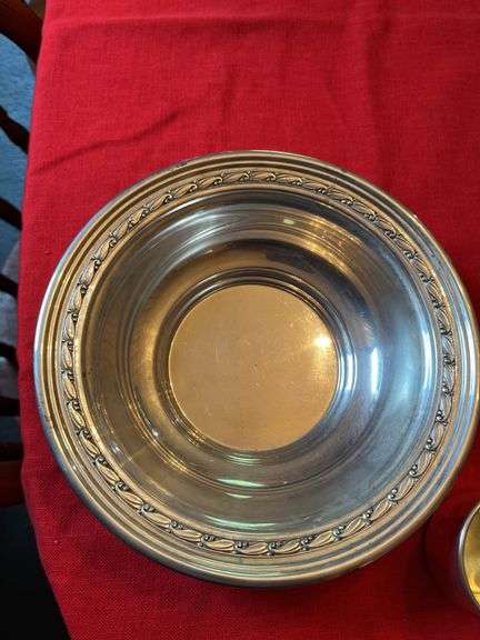 Randall Sterling Silver 9” bowl, 4 sterling silver cups