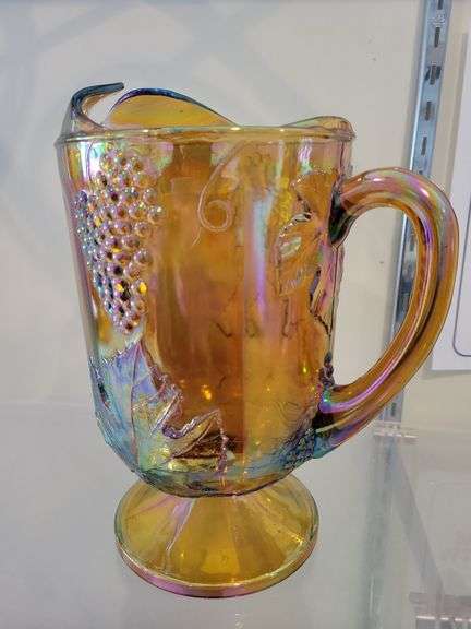 Vintage Indiana Carnival Glass Harvest Pedestal Pitcher image