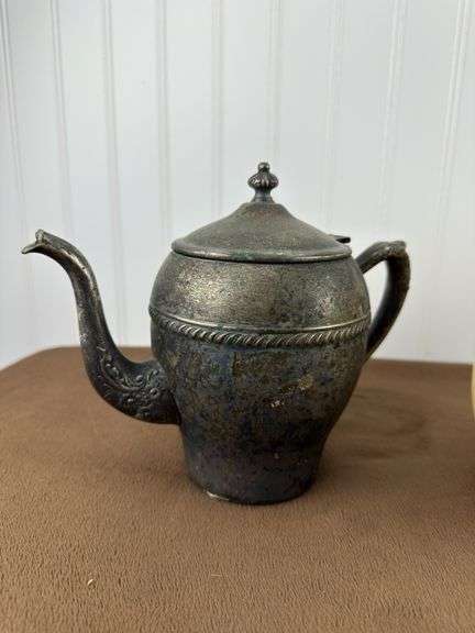 Vintage Pitcher & Teapot Lot – Fiesta Style Disc Pitcher with Two silver plate Teapots