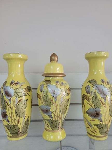 Vintage Asian Calla Lilly Vases, Lidded Jar image