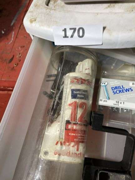 Storage containers w/ hardware , bits, trimmer & misc