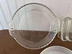 Vintage Bakeware Lot – Fire King Pie Plate, Miracle Maize Glass Corn Mold, Cake Pan & Cookie Cutters