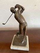 Golf brass figurines, cast iron bookends, plate