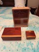 3 wood boxes, horse pamphlets, candle holder