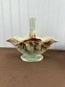 Vintage McCoy Pottery Lot – Leaf Basket Vase & White/purple Scalloped Bowl
