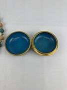 Crystal covered vanity dish, painted round porcelain dish, wood bead necklace
