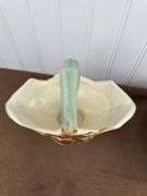 Vintage McCoy Pottery Lot – Leaf Basket Vase & White/purple Scalloped Bowl