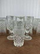 Vintage Pressed Glass Tumbler Lot – 23 Matching Diamond Pattern Glasses