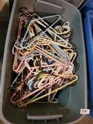 Plastic Tubs w/ hangers, linens