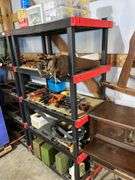 2 plastic storage shelves (excludes contents )