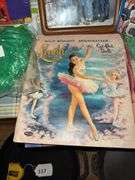 Disney tin box, Pocahontas pillow case, vintage cut out dolls, Home Improvement cast signed picture, easter grass