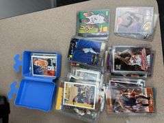 Large collection of misc basketball, baseball, football and nascar cards i. Storage totes