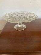Cake plate, pressed glass bowl with silver plated rim