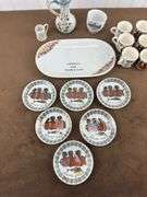 Vintage Souvenir Porcelain Lot – Heraklion Museum Plates, Giubileo 2000 Tray, Mini Pitchers, and Espresso Cups one broken handle