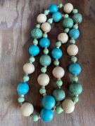 Crystal covered vanity dish, painted round porcelain dish, wood bead necklace