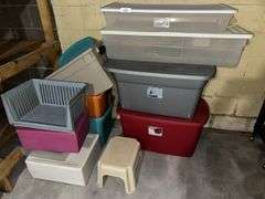 Plastic tubs, plastic step stool