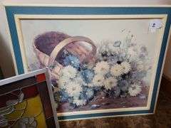 Stained Glass Piecez Floral Painting signed L. Sherman