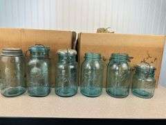 Approximately 20 vintage Ball Mason Jars all Blue