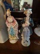 Nippon pitcher (damaged) 12", 2 figurines made in Japan 9"