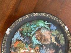 12 - 7.5” Russian designed wall plates (2 are chipped), decorative bird tray