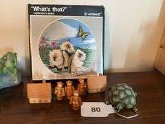 Wood figures, collector plate, wood candleholder
