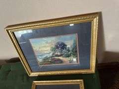 9.5” x 11” Thomas Kinkade framed picture, 12.5” x 15.5” cottage picture