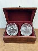 Crystal goblets in case, glass casters in case, 2 crystal bowls