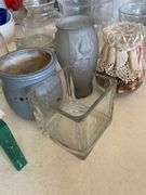 Vases, clear apple jar, miscellaneous