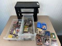 Large collection of misc basketball, baseball, football and nascar cards i. Storage totes
