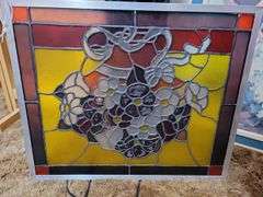 Stained Glass Piecez Floral Painting signed L. Sherman