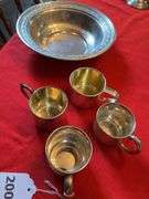 Randall Sterling Silver 9” bowl, 4 sterling silver cups