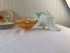 Misc china, pink blue milk and carnival glass