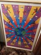 Signed Peter Max Earth Day framed poster 27” x 39”