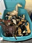 Large lot of vintage model horses, dolls on stands
