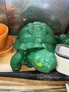 Concrete turtles, angel, yard decor, hummingbird feeder, hot dogs roasting sticks