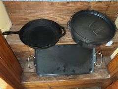 Lodge cast iron skillet, cast iron dutch oven, griddle