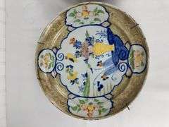 Pair antique hand painted decorative wall plates (one previously repaired)