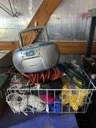 Emerson CD player, ext cords, insulators, string