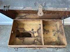 Antique Steamer Trunk & 7” Cast Iron Pulley