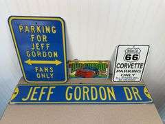 4 metal collector signs - nascar jeff gordon, corvette
