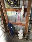 Shepard hooks, concrete angel, bag chair, artwork