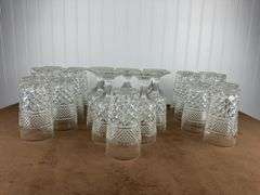 Vintage Pressed Glass Tumbler Lot – 23 Matching Diamond Pattern Glasses