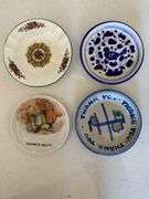 Salt and pepper shakers, tole painted pieces, miniature plates, ashtray