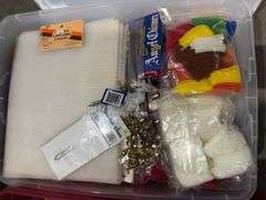 2 tubs with Craft supplies, figurines, artificial floral