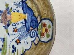 Pair antique hand painted decorative wall plates (one previously repaired)