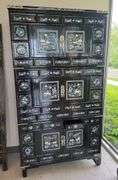 Asian Style Cabinet with Mother of Pearl Inlay, Silver Hardware- 4 Drawers, 3 cabinets