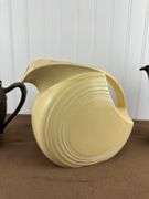 Vintage Pitcher & Teapot Lot – Fiesta Style Disc Pitcher with Two silver plate Teapots