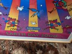 Signed Peter Max Earth Day framed poster 27” x 39”